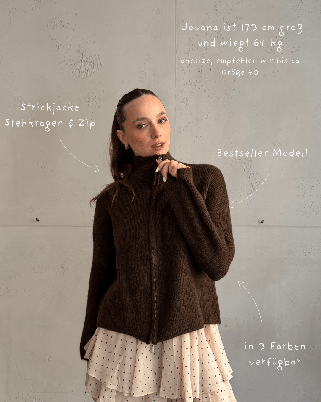 Strickjacke "Uni" mit Reißverschluss und Stehkragen - Switch - Fashion