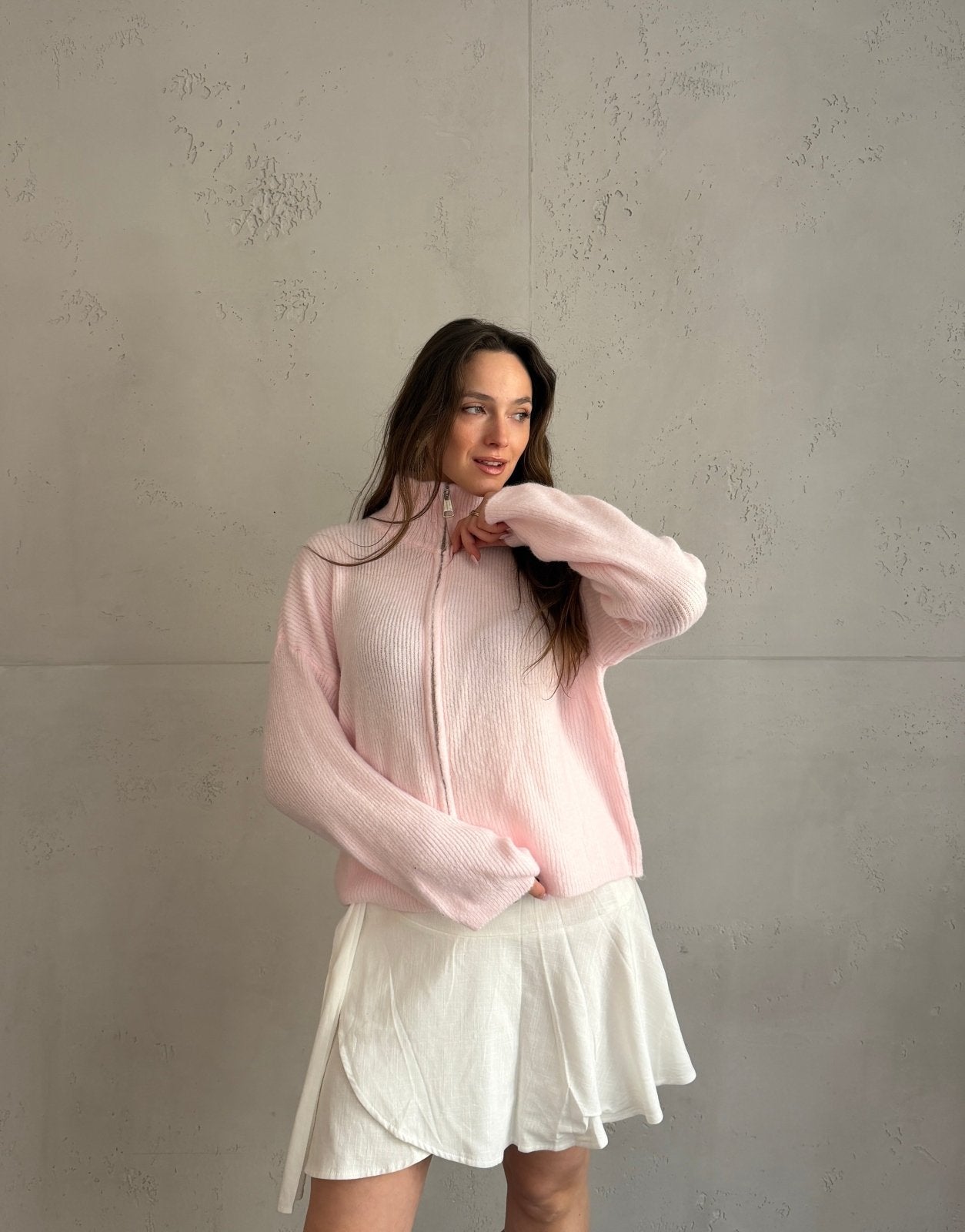 Strickjacke "Uni" mit Reißverschluss und Stehkragen - Switch - Fashion