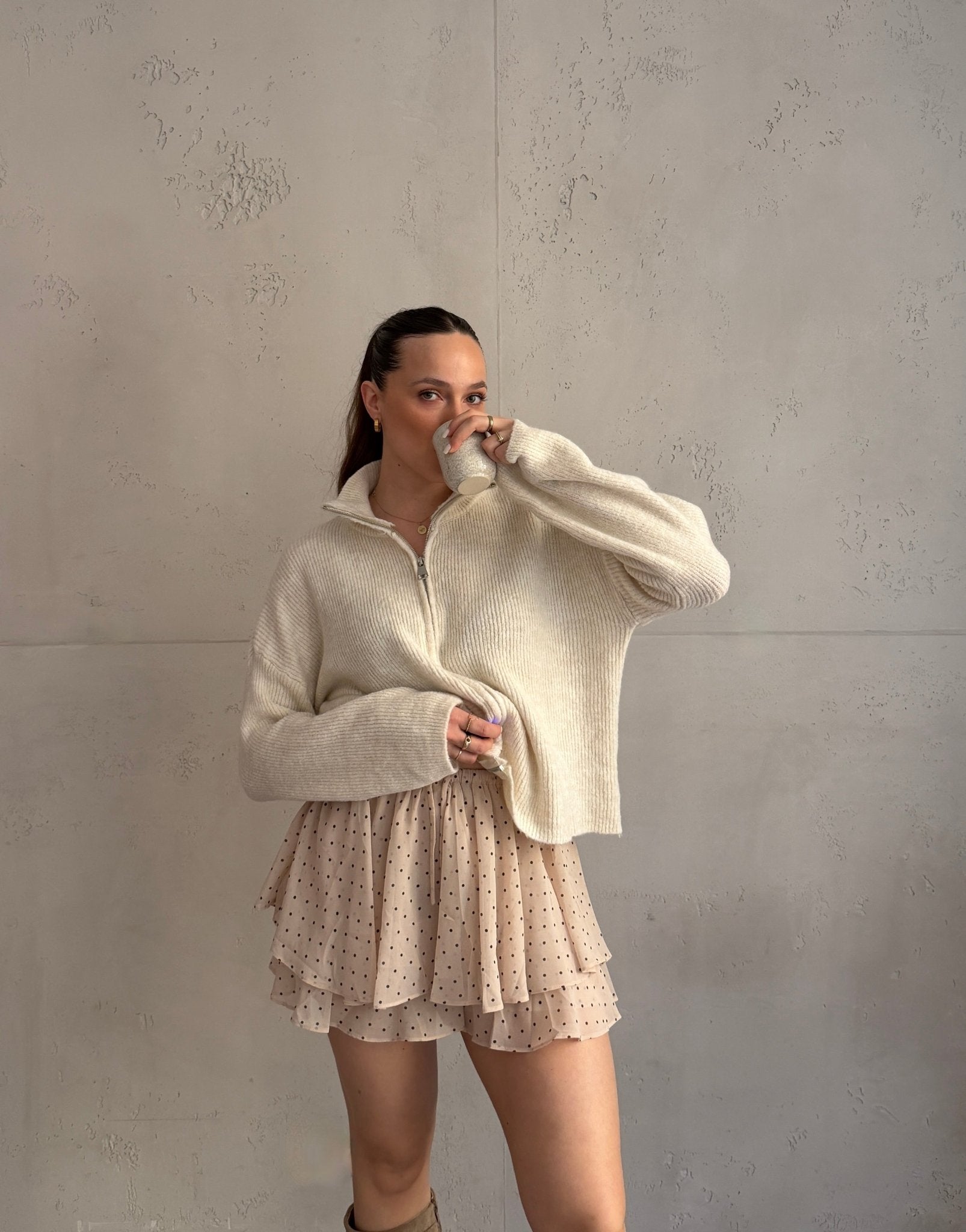 Strickjacke "Uni" mit Reißverschluss und Stehkragen - Switch - Fashion