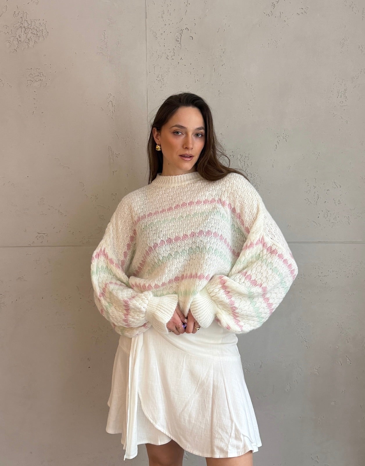Strickpullover mit geometrischem Muster & Weitem Arm - Switch - Fashion