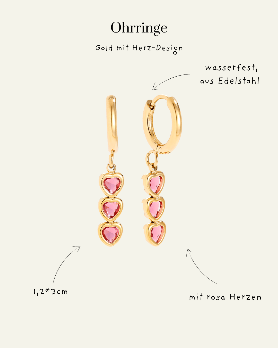 Three Heart Edelstahl Ohrringe – Triple Love in Gold - Switch - Fashion