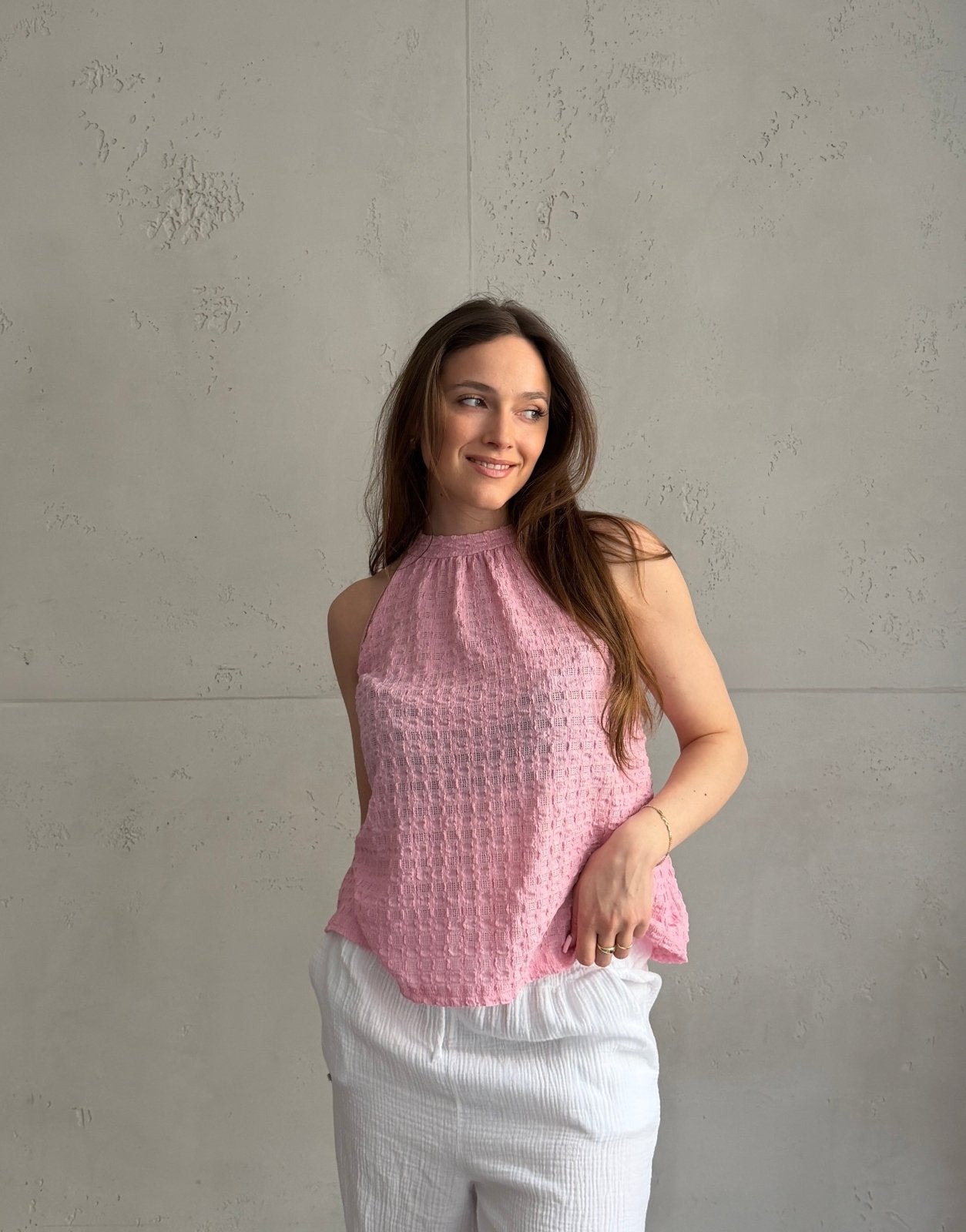 Top in Waffelstruktur mit Schleife – Krepp - Material - Switch - Fashion