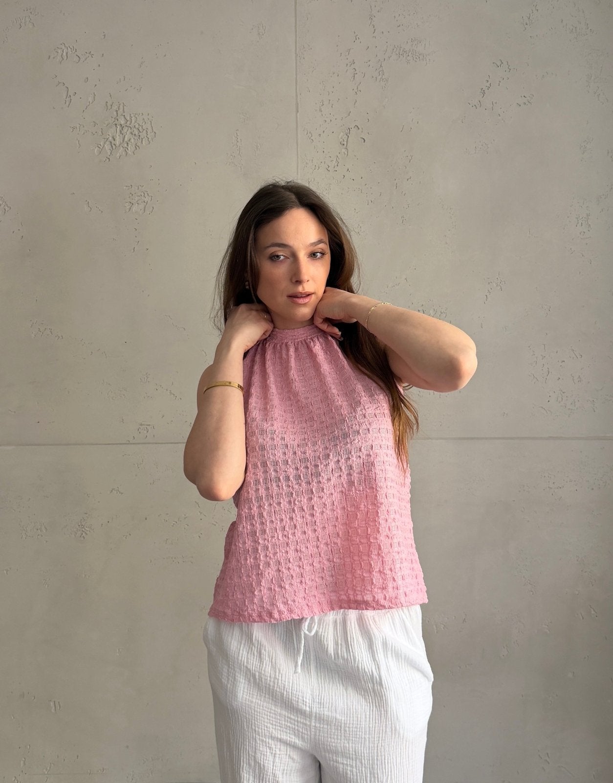 Top in Waffelstruktur mit Schleife – Krepp - Material - Switch - Fashion