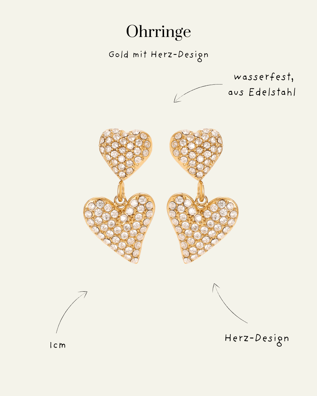 Two Diamond Hearts Edelstahl Ohrringe – Sparkle & Steel - Switch - Fashion