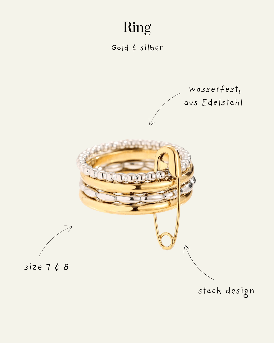 Various Layer Ring in Gold & Silber mit Pin - Switch - Fashion