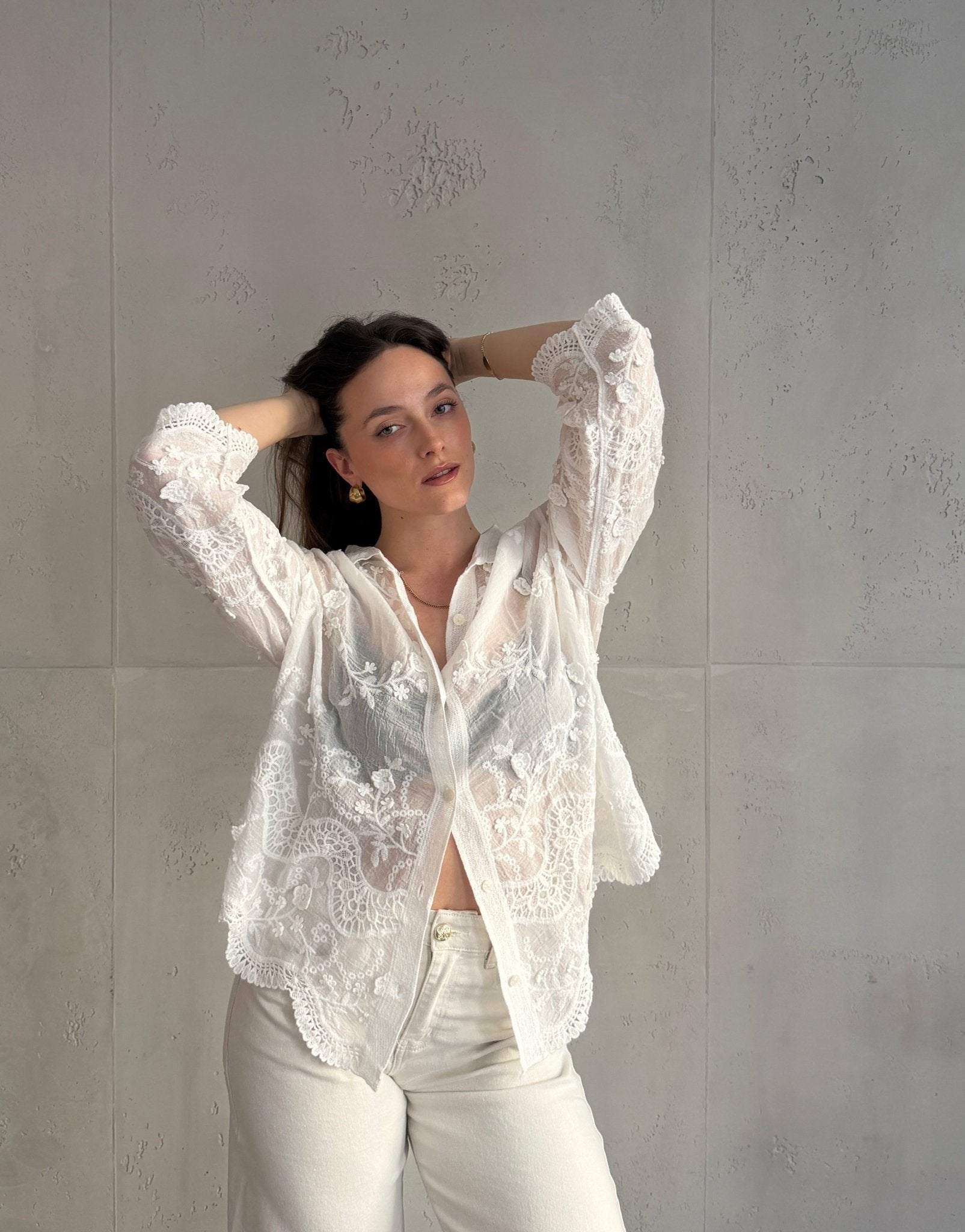 Weiße Hemdbluse aus Baumwolle – Spitze & Häkel - Details - Switch - Fashion