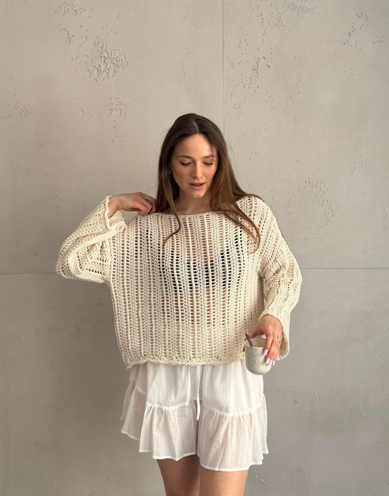 Weitmaschiger Häkelpullover mit überschnittenen Schultern - Switch - Fashion