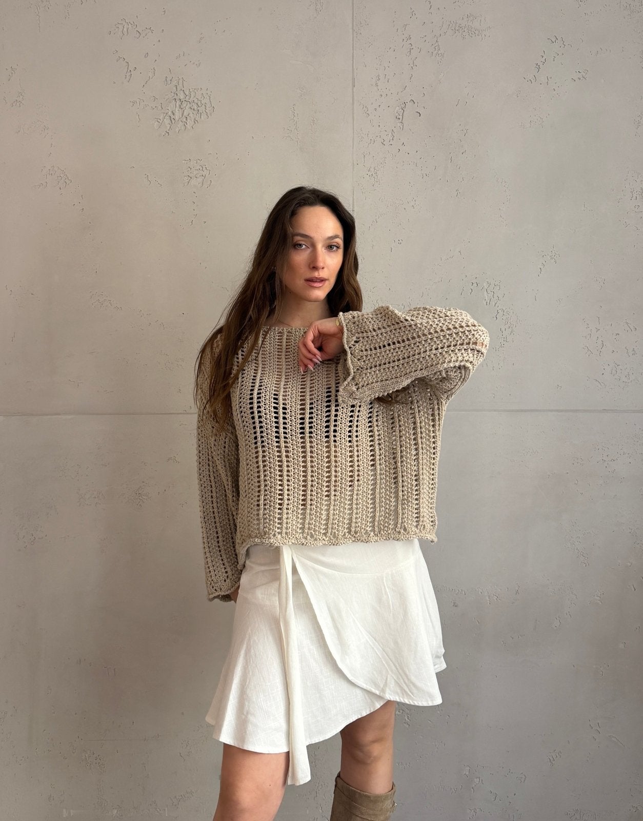 Weitmaschiger Häkelpullover mit überschnittenen Schultern - Switch - Fashion