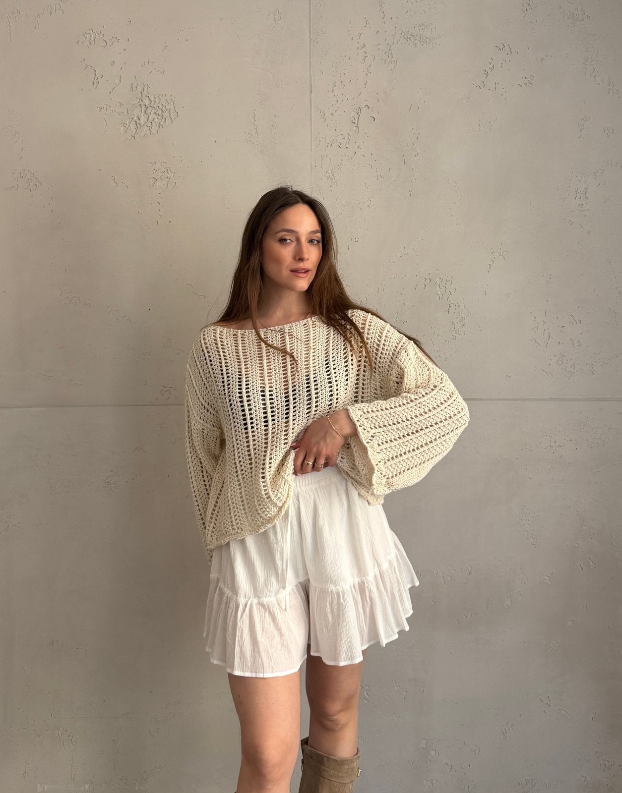 Weitmaschiger Häkelpullover mit überschnittenen Schultern - Switch - Fashion