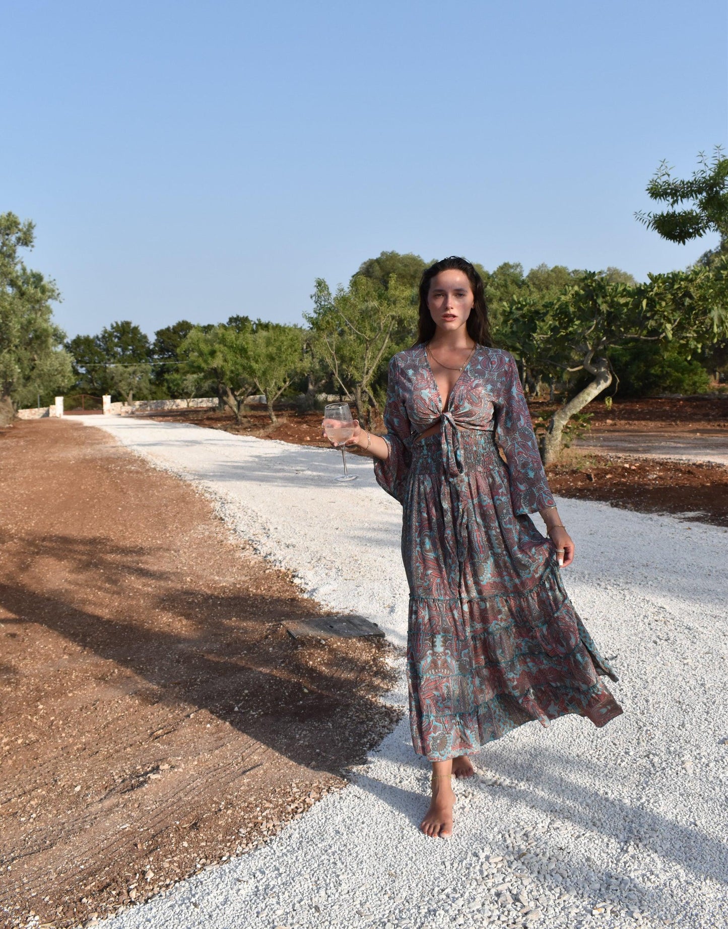 Set bestehend aus cropped Oberteil zum Binden und Rock mit Paisleymuster - Switch-Fashion