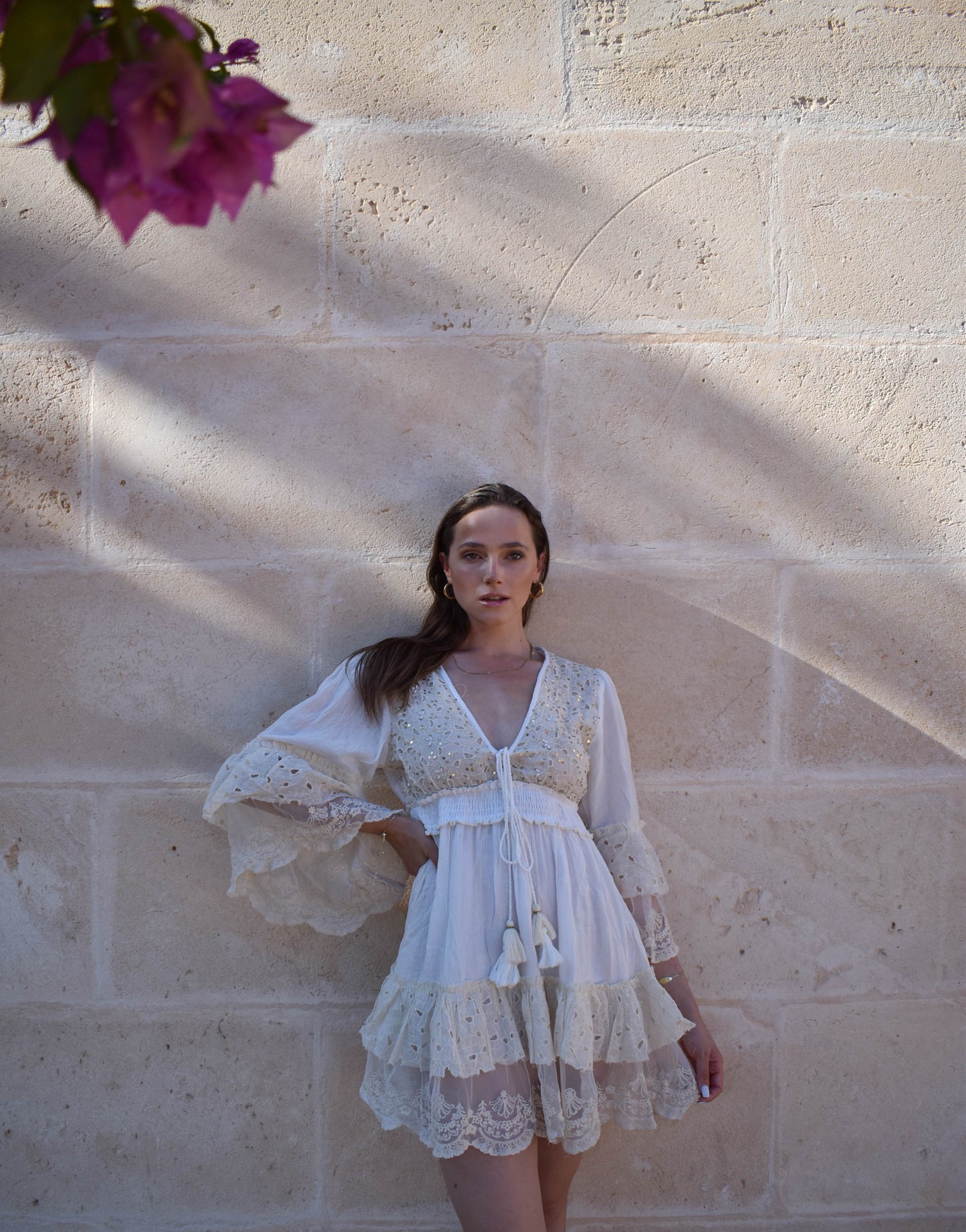 Boho Kleid mit Spitzendetails und Schnürung