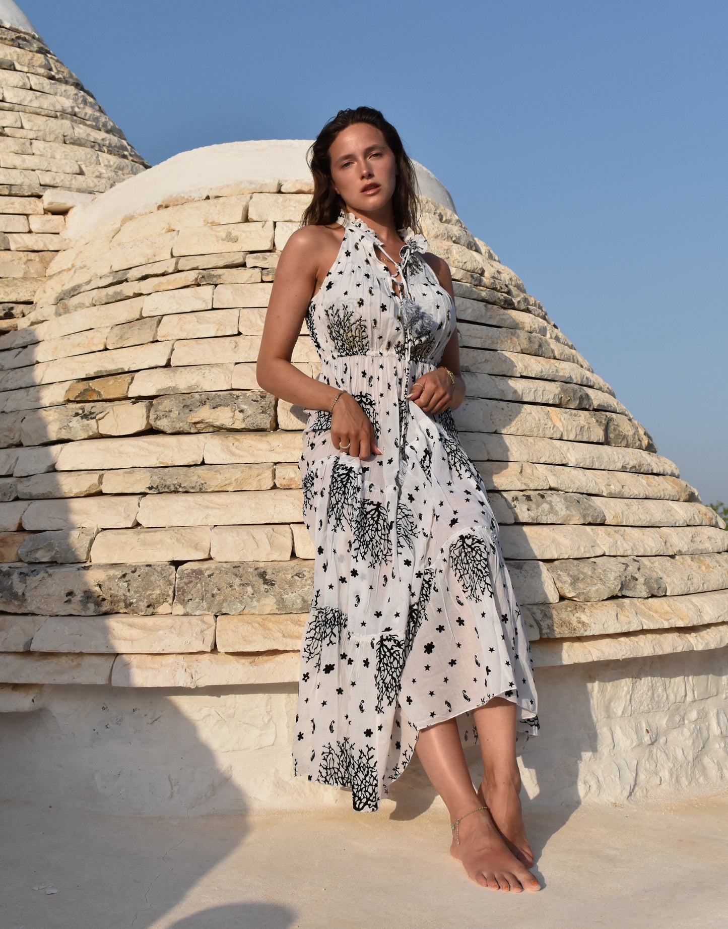 Maxidress mit Kragen zum Schnüren
