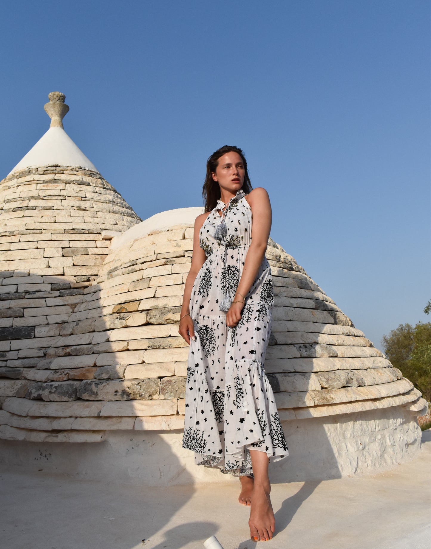 Maxidress mit Kragen zum Schnüren