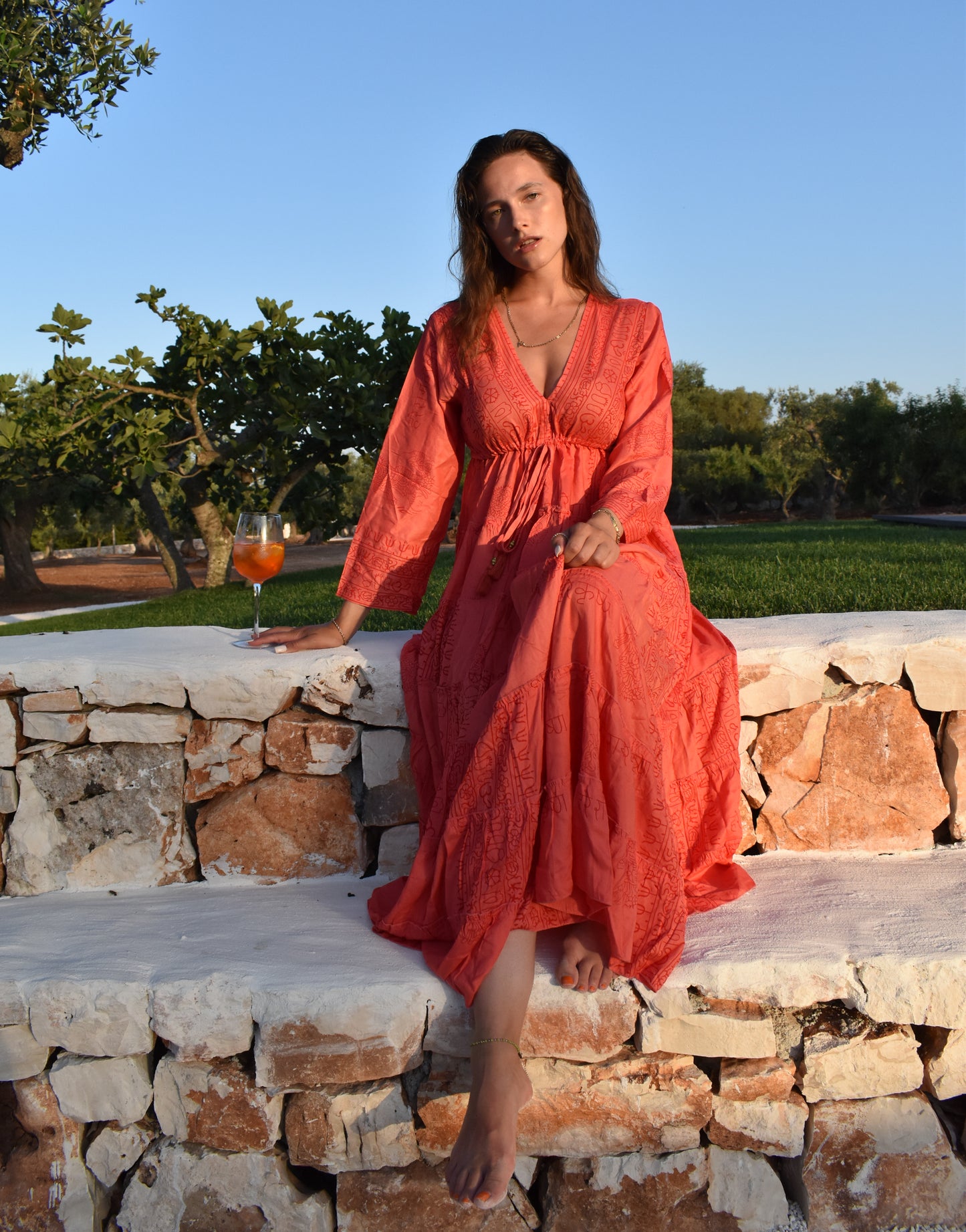 Maxidress mit Gummizug und langen Ärmeln