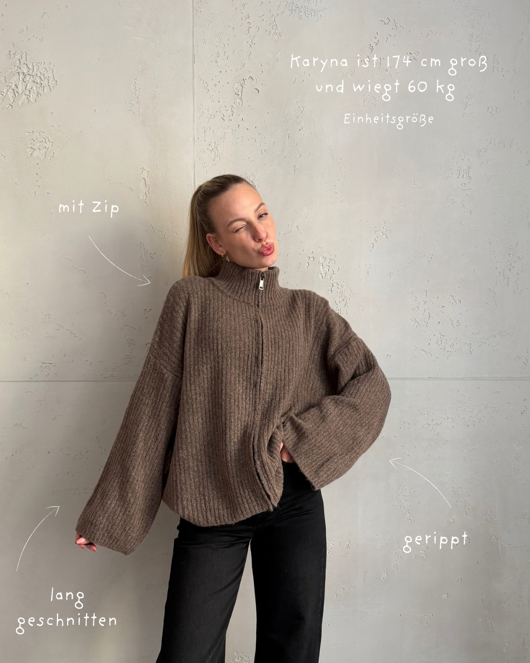 Gerippte Strickjacke mit Alpaka