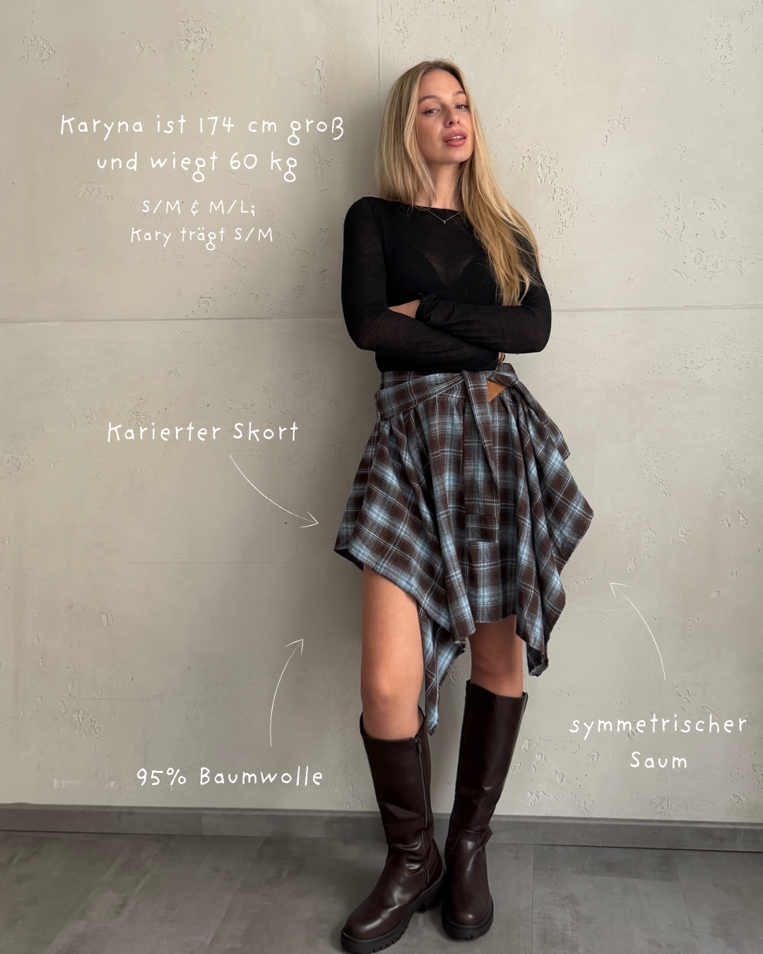 Karierter Skort mit asymmetrischem Saum