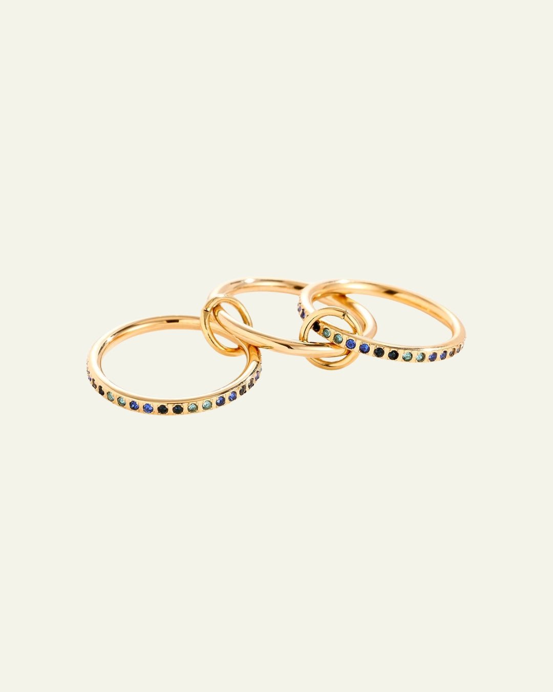 3 - Layer Goldring mit Zirkonia – Gradient Glitzersteine in Braun, Pink & Blau - Switch - Fashion