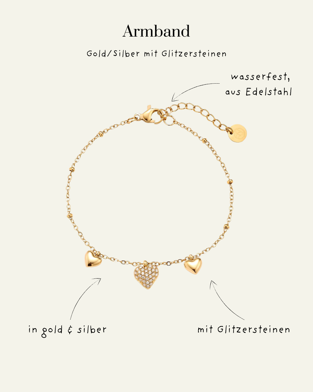 Many Sweet Hearts Edelstahl Armkette – All-over Sparkle & Love