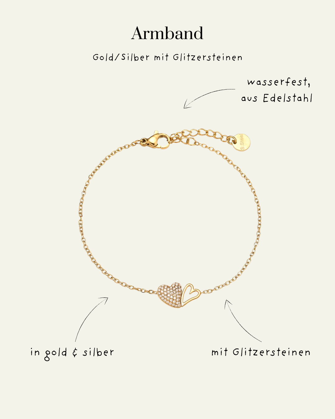 Two Cool Hearts Edelstahl Armkette – Double Sparkle für dein Handgelenk