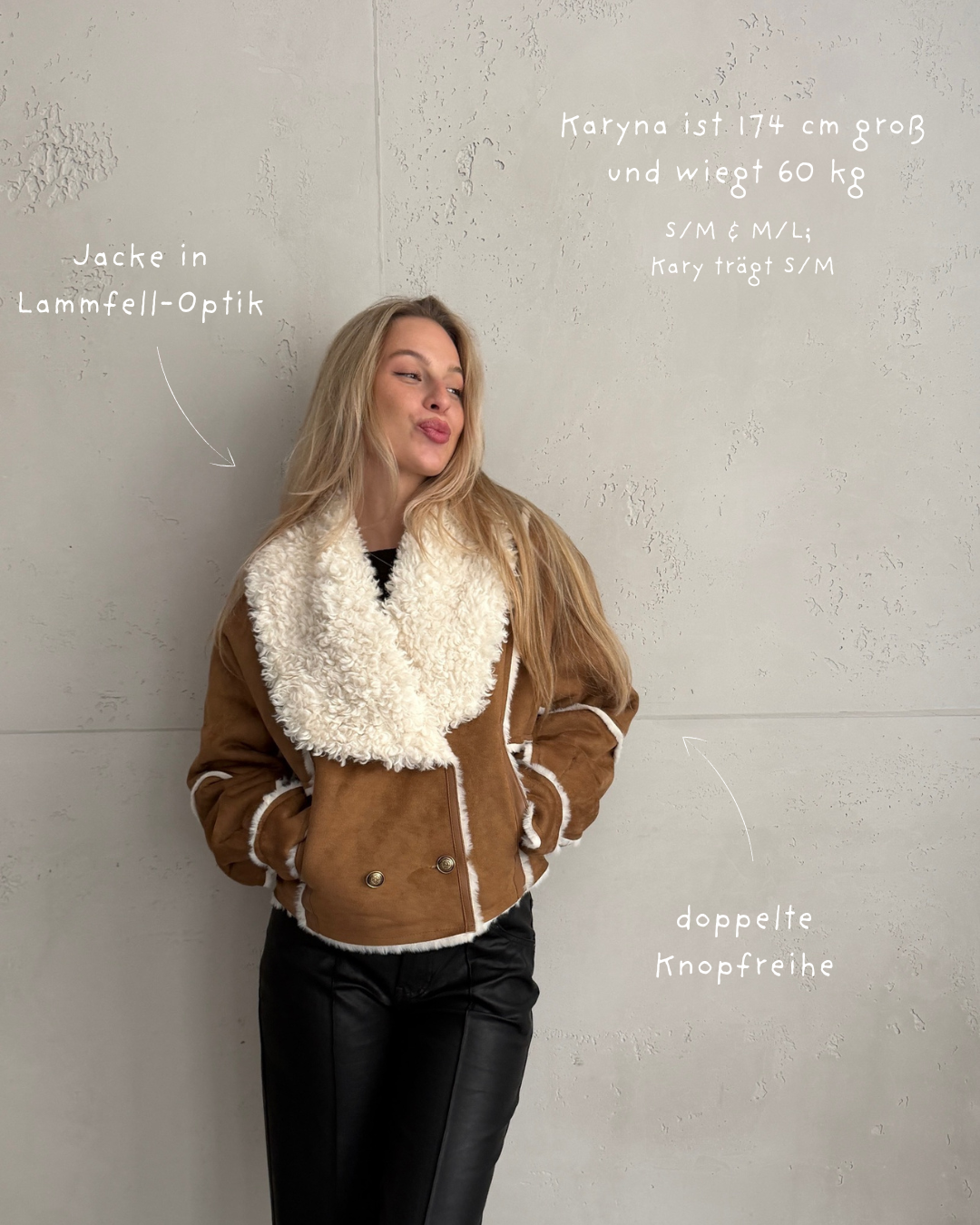 Jacke im Lammfell-Look mit Doppelreiher