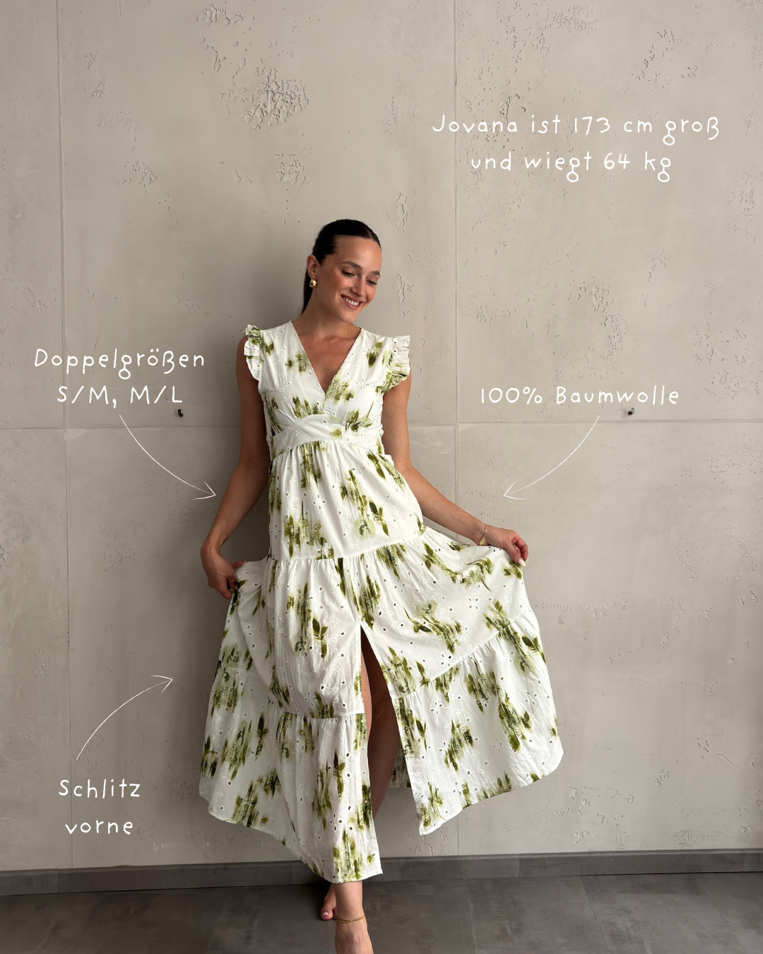 Lochdesign Kleid mit Rüschenärmeln & Blumendetails