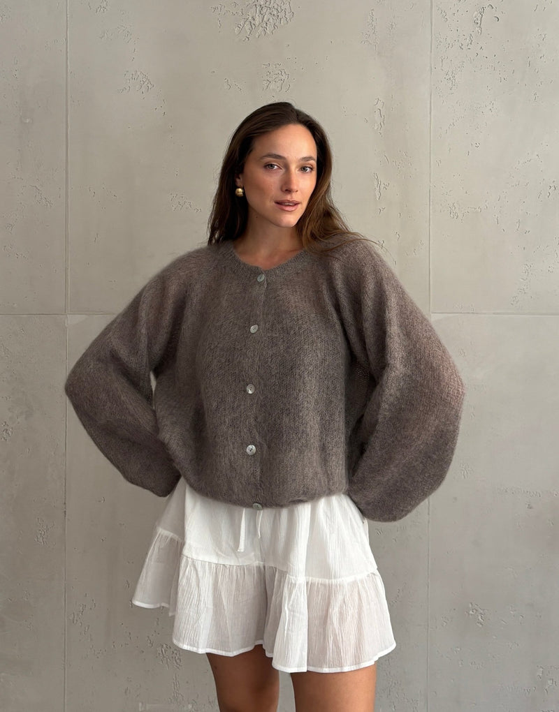 Strickjacke mit 80 % Mohair in Taupe