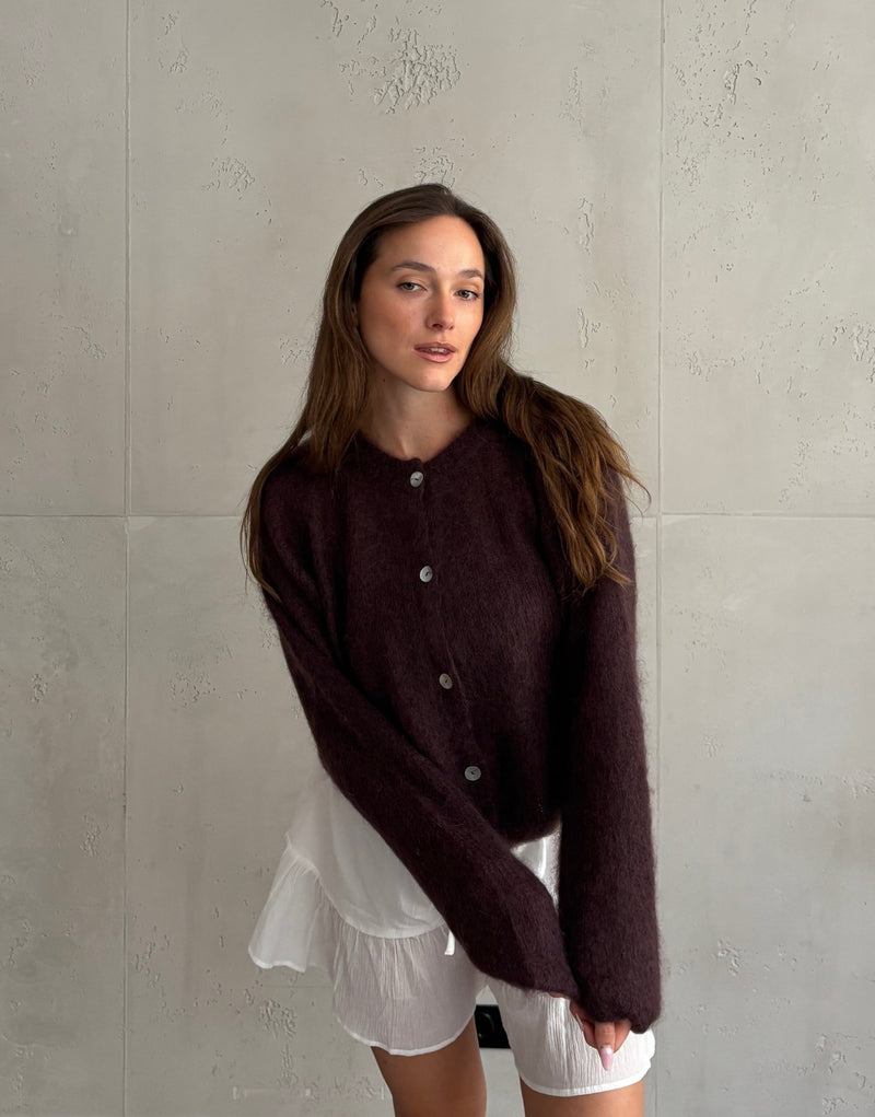 Mohair Strickjacke mit 80 % Mohair in coffee