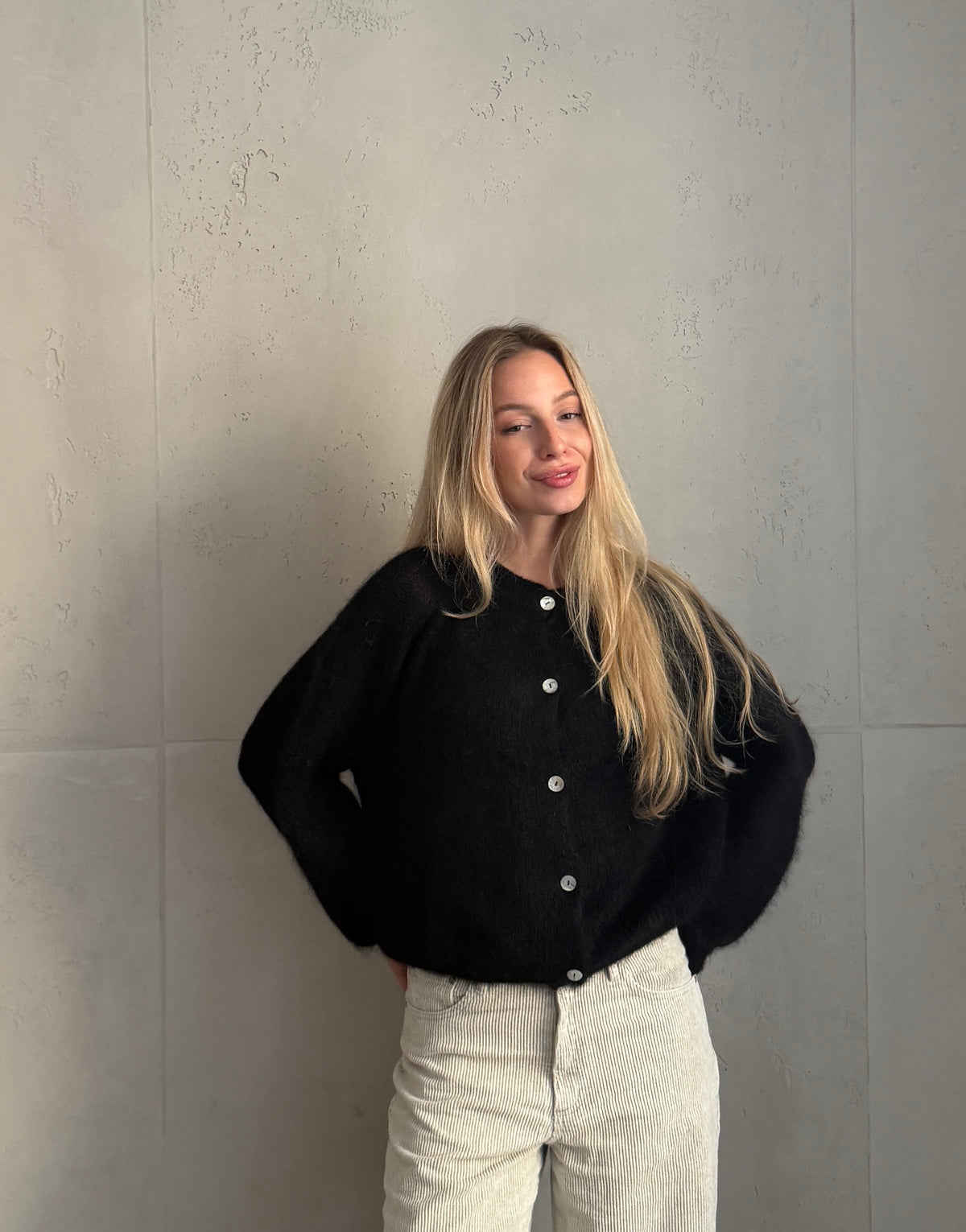 80% Mohair Strickjacke in Schwarz