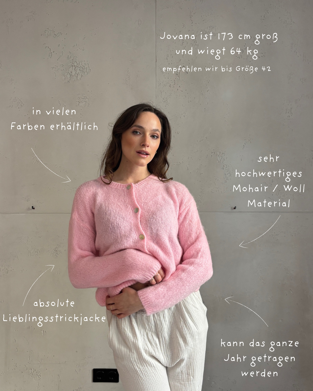 Mohair Strickjacke mit Rundhals
