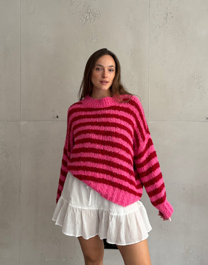 Bouclé Alpaca Pullover mit Streifen