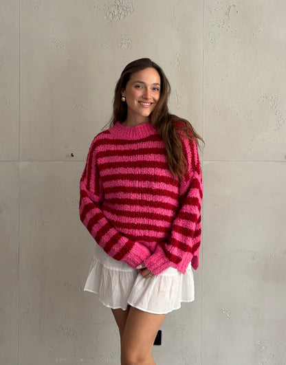 Bouclé Alpaca Pullover mit Streifen