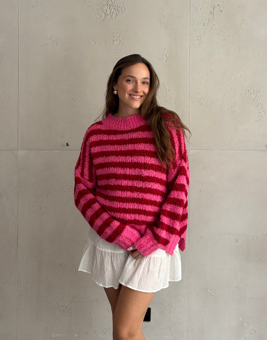 Bouclé Alpaca Pullover mit Streifen