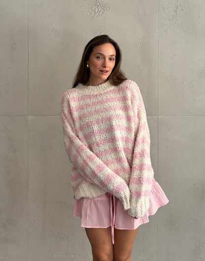 Bouclé Alpaca Pullover mit Streifen