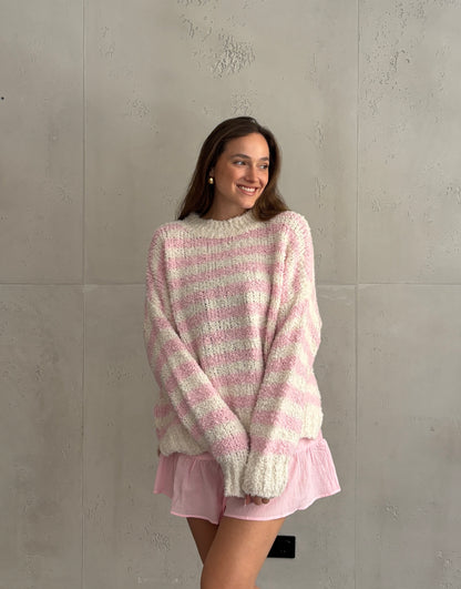 Bouclé Alpaca Pullover mit Streifen