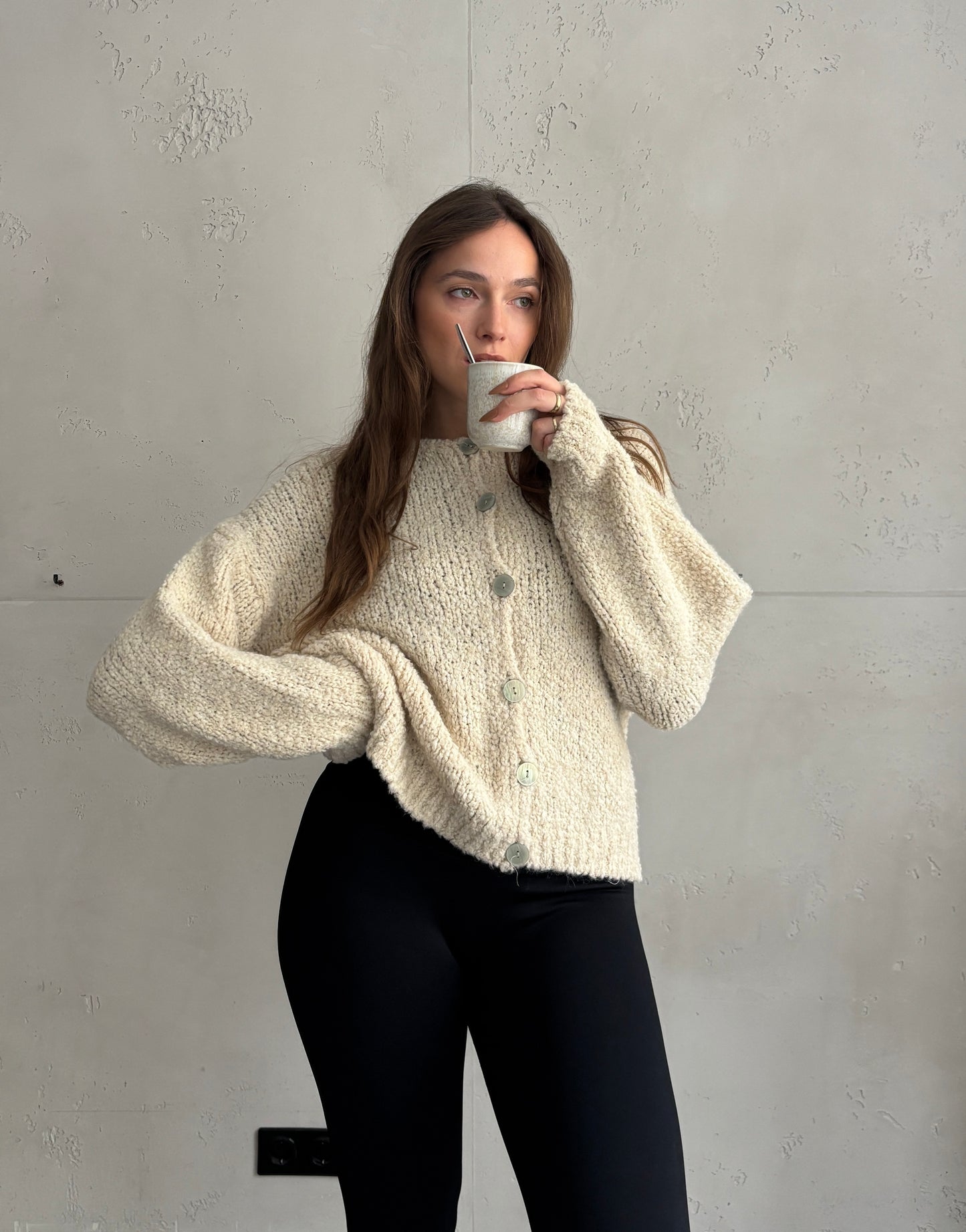 Alpaca Bouclé-Jacke mit Knöpfen