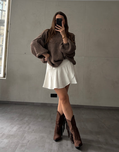 Cowboy Boots mit Fransen – Keilabsatz in Wildlederoptik Dunkelbraun