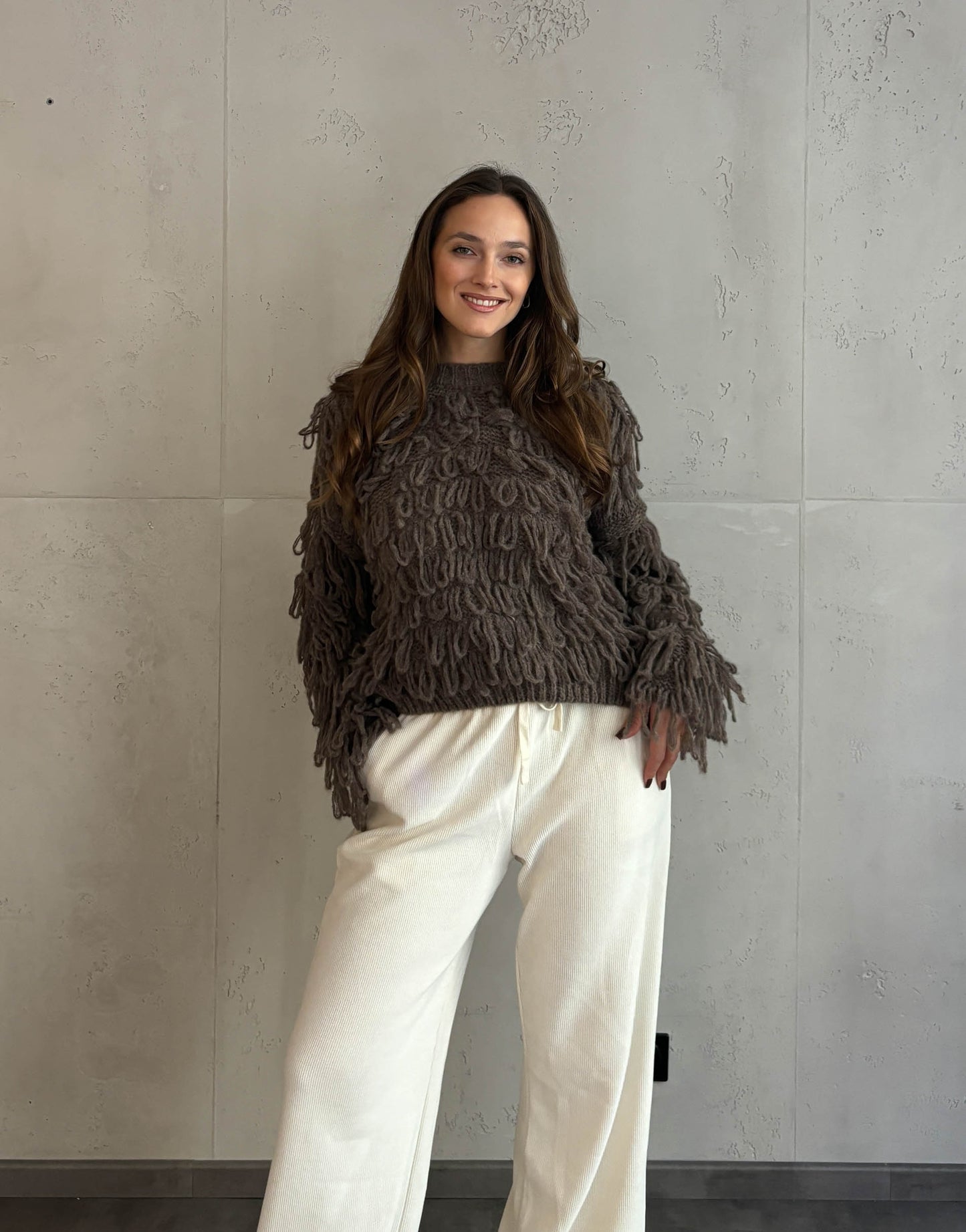 Fransenpullover Taupe