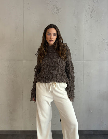 Fransenpullover Taupe