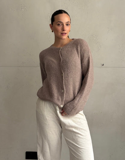 Mohair Strickjacke mit Rundhals