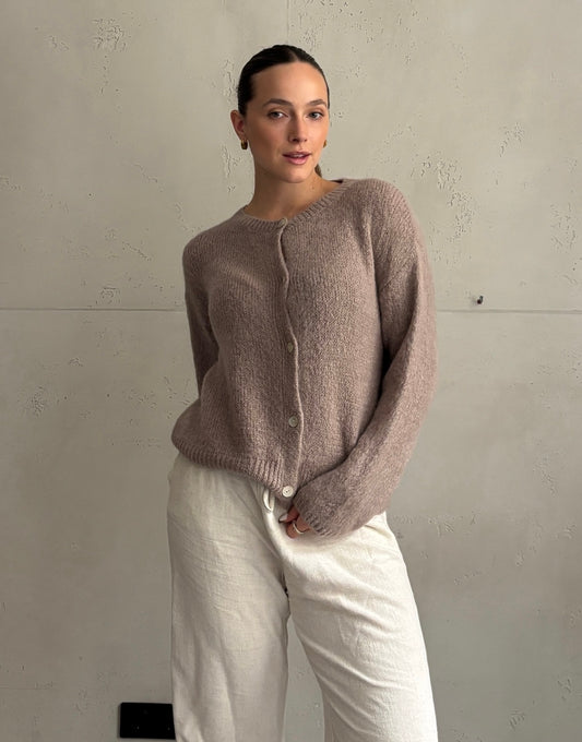Mohair Strickjacke mit Rundhals