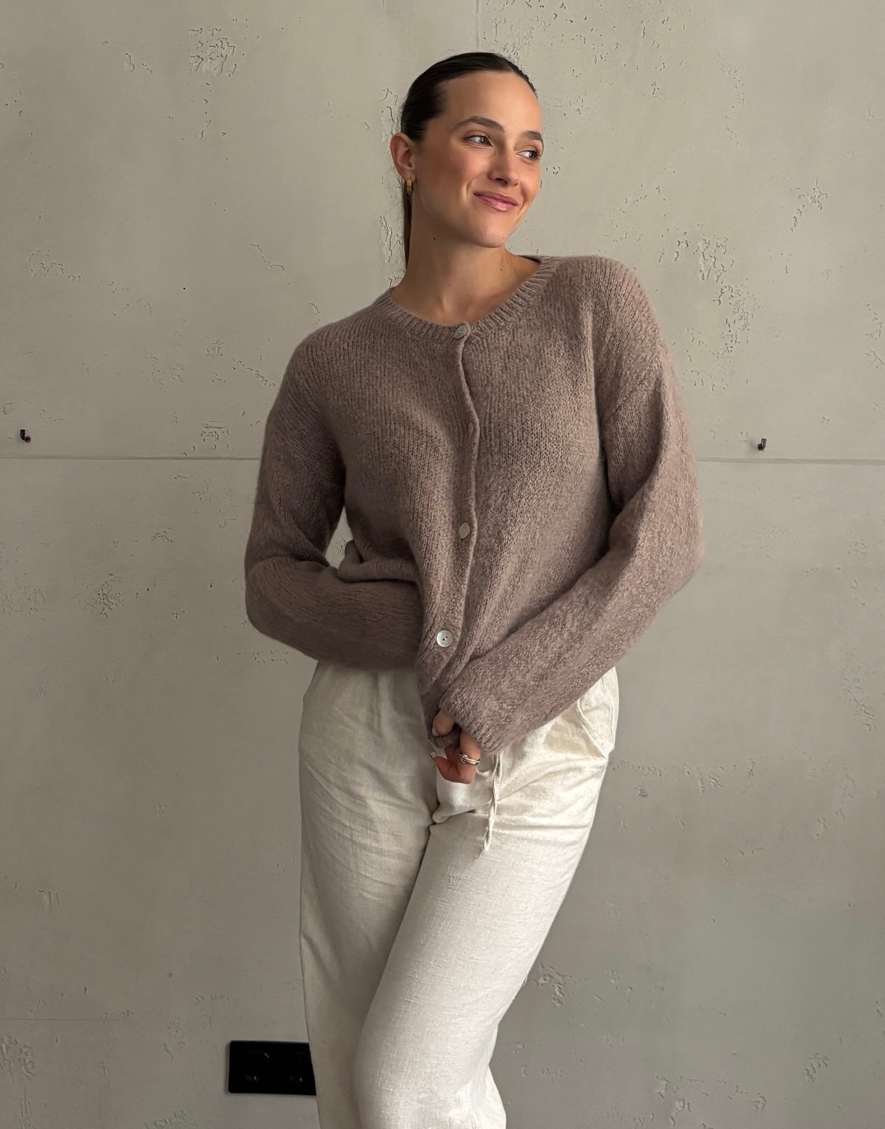 Mohair Strickjacke mit Rundhals
