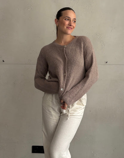 Mohair Strickjacke mit Rundhals