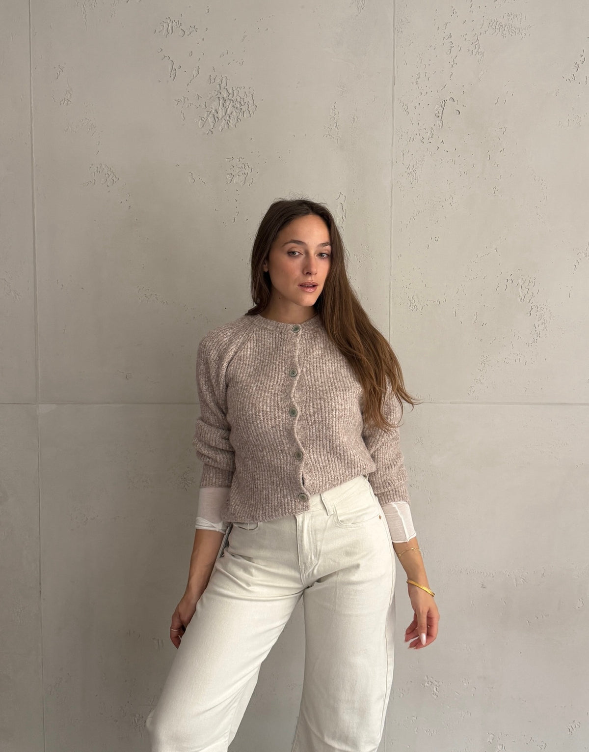 Gerippte Strickjacke mit Knopfleiste