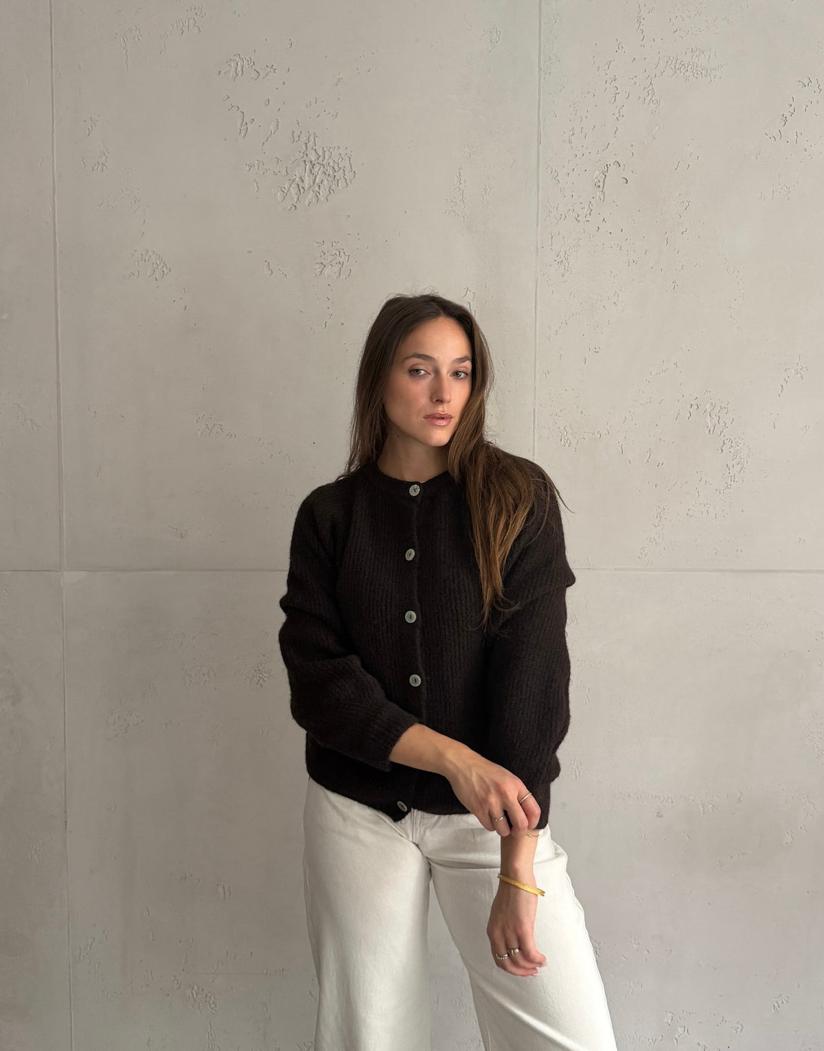 Gerippte Strickjacke mit Knopfleiste