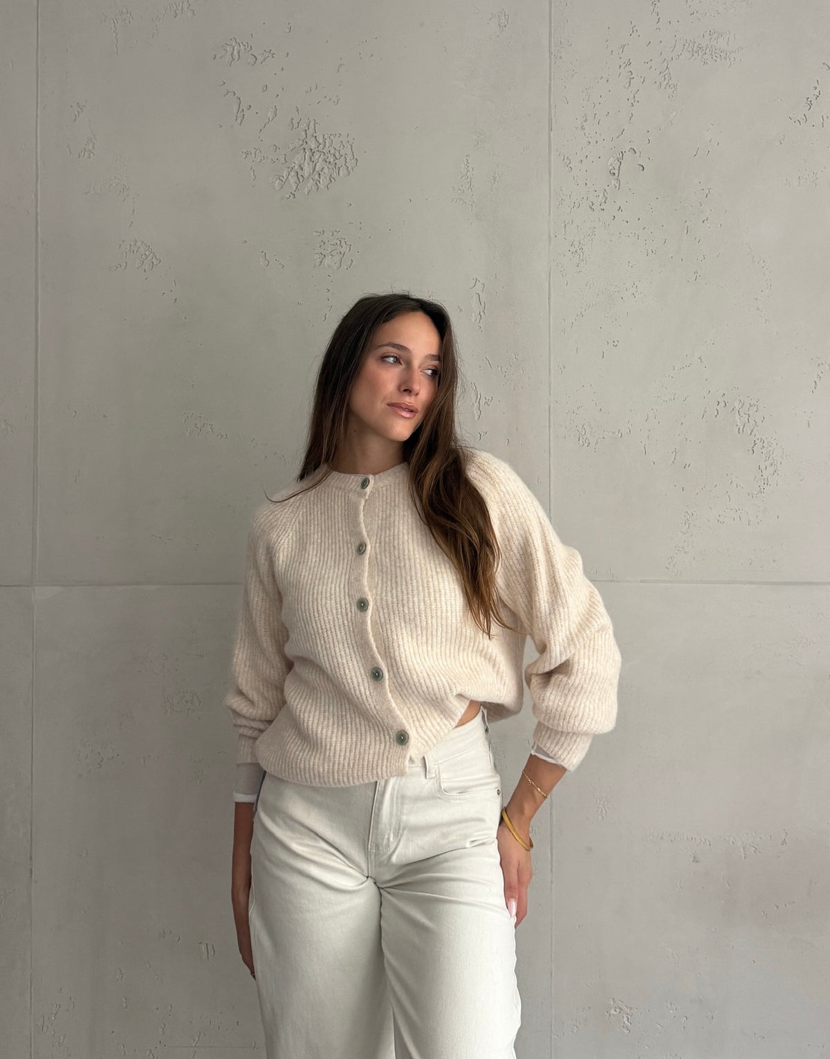 Gerippte Strickjacke mit Knopfleiste