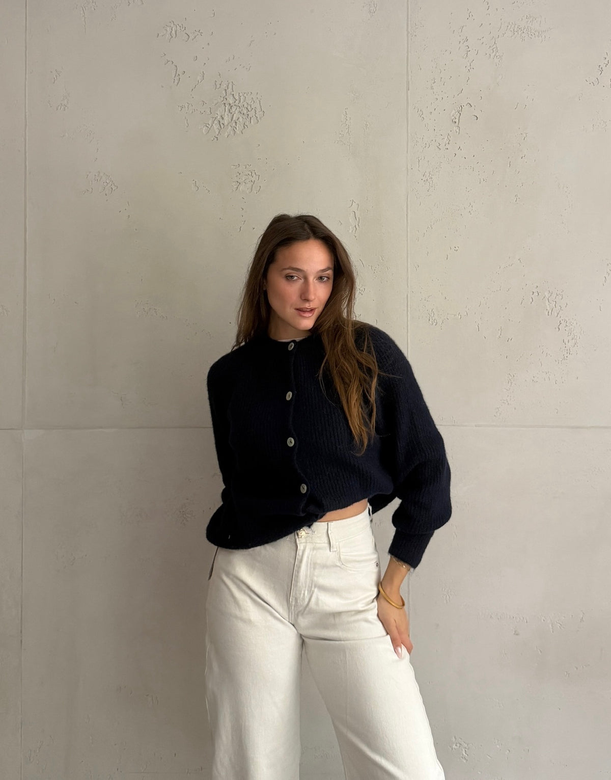 Gerippte Strickjacke mit Knopfleiste