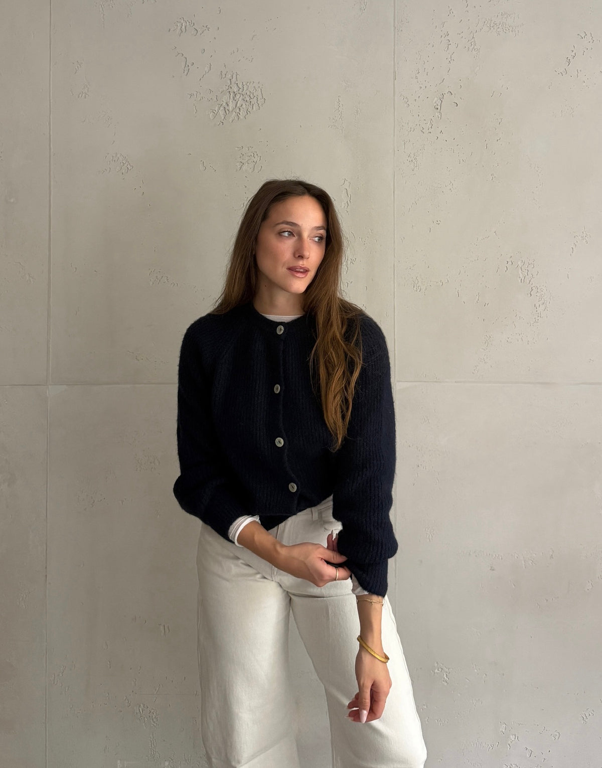 Gerippte Strickjacke mit Knopfleiste