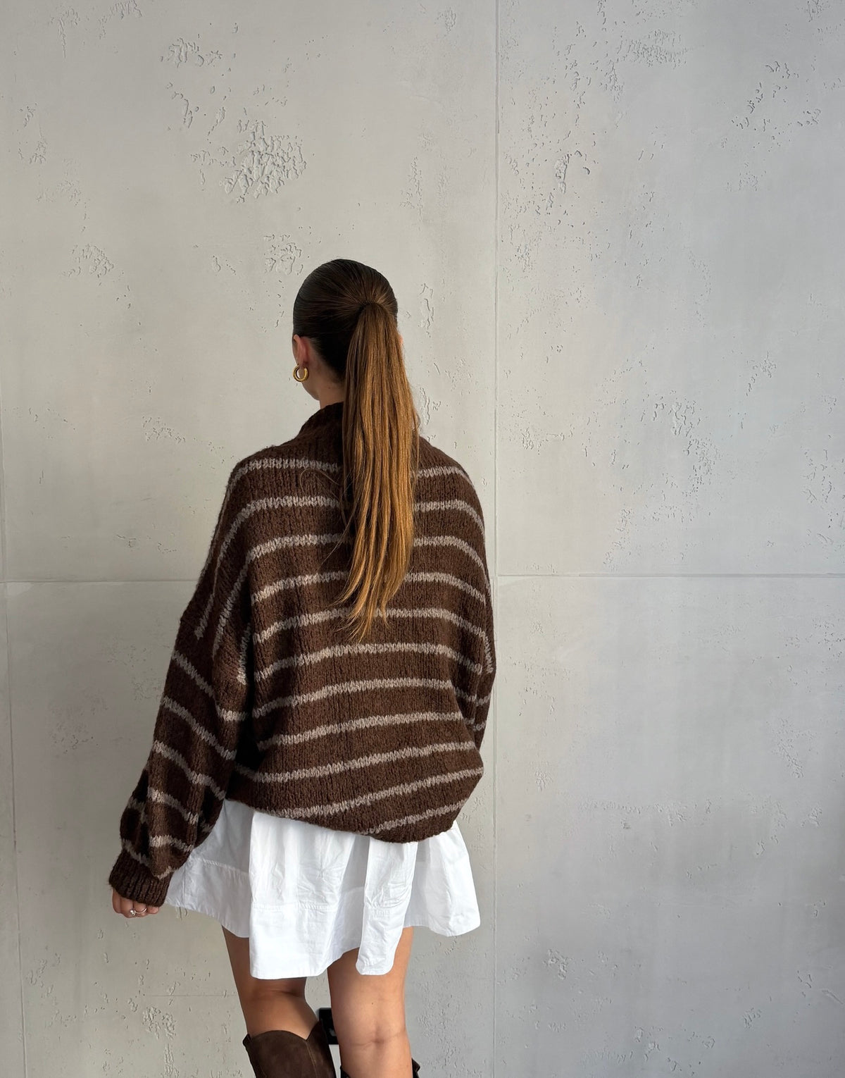 Lange Strickjacke mit Stehkragen und Zip