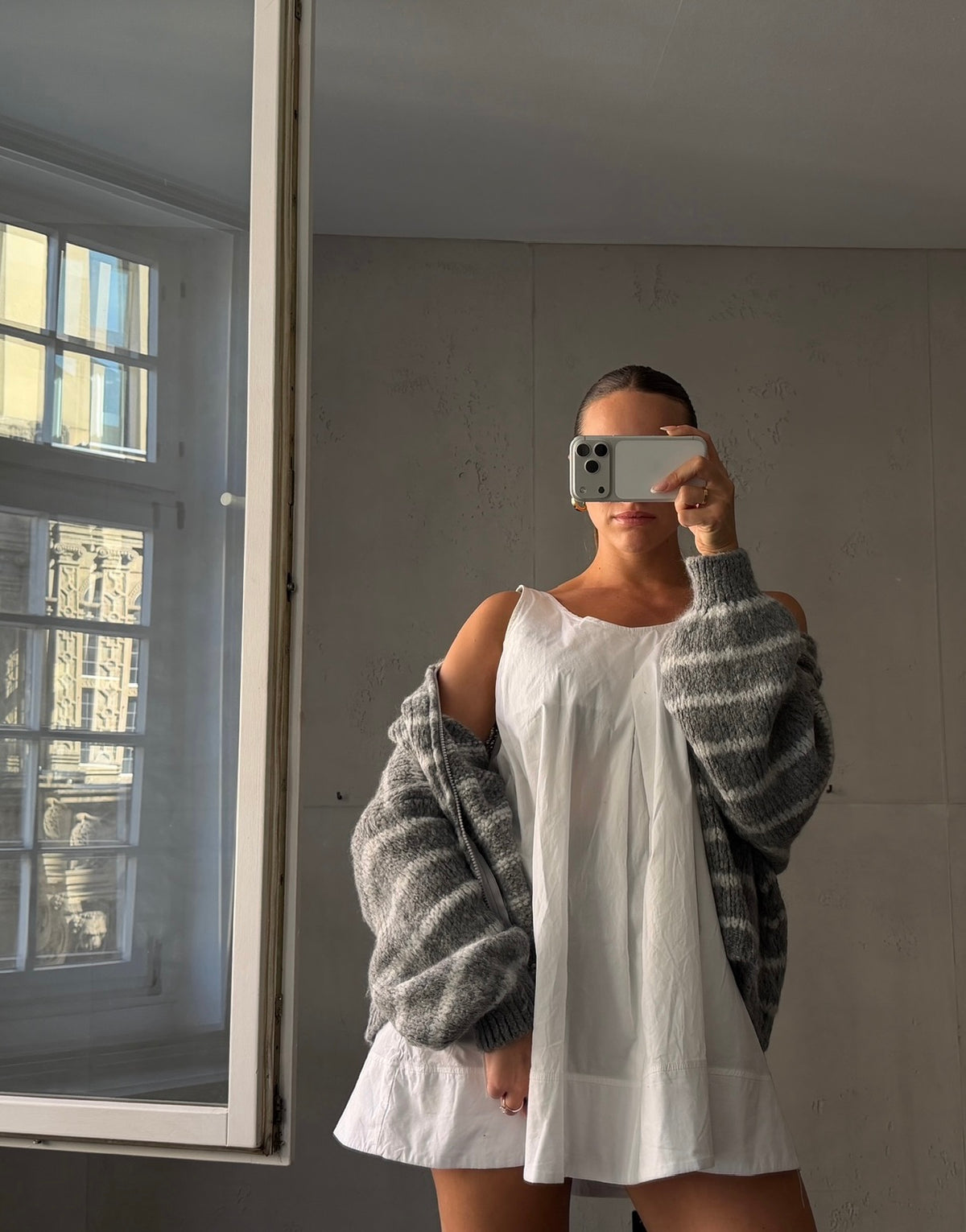 Lange Strickjacke mit Stehkragen und Zip