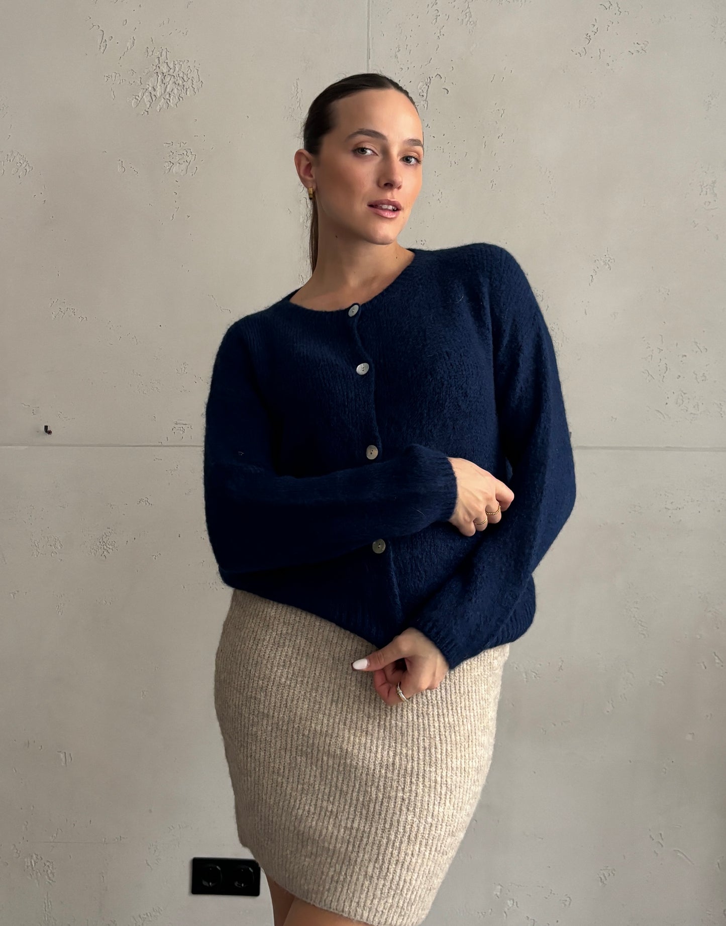 Mohair Strickjacke mit Rundhals